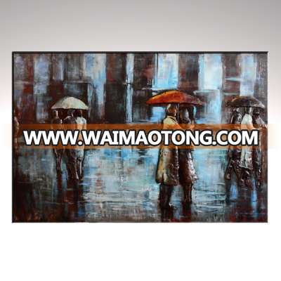 metal wall art home decor street scenery Pedestrians in the rain 3D indoor Art Painting on Iron