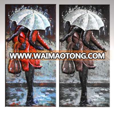 home decoration Woman walking in the rain 3D Metal wall art painting