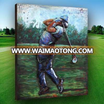 3 d Sculpture Artwork the Sports-loving golfer man Hand painted Unique metal wall art decor