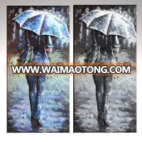 Original Metal the beautiful girl with umbrella Pedestrians in the rain Painting For Art Decor